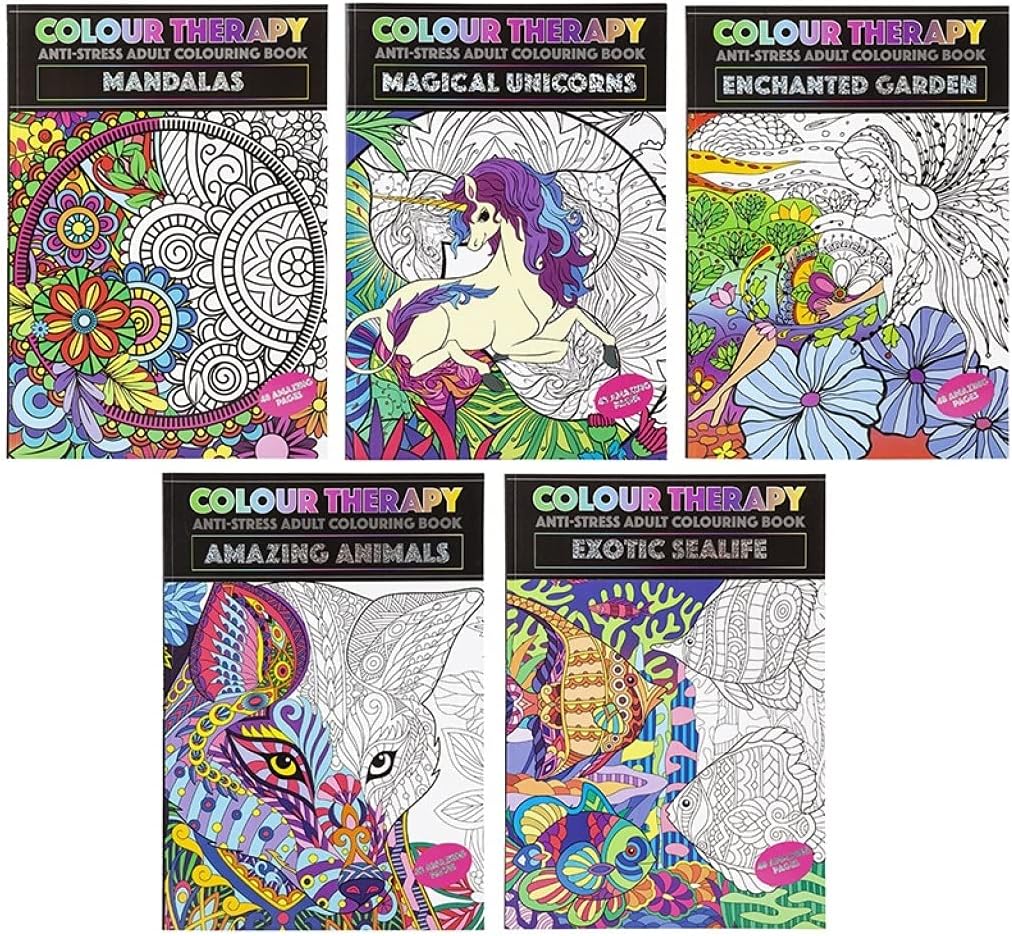 Colour Therapy A4 Anti-Stress Adult Colouring Books – Set of 5 – BigaMart