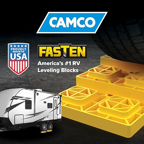 Miniatura 2 de Camco FasTen 21022, bloques de nivelación para cámper y caravana, diseñados con resina resistente a los rayos UV y práctica asa de transporte para