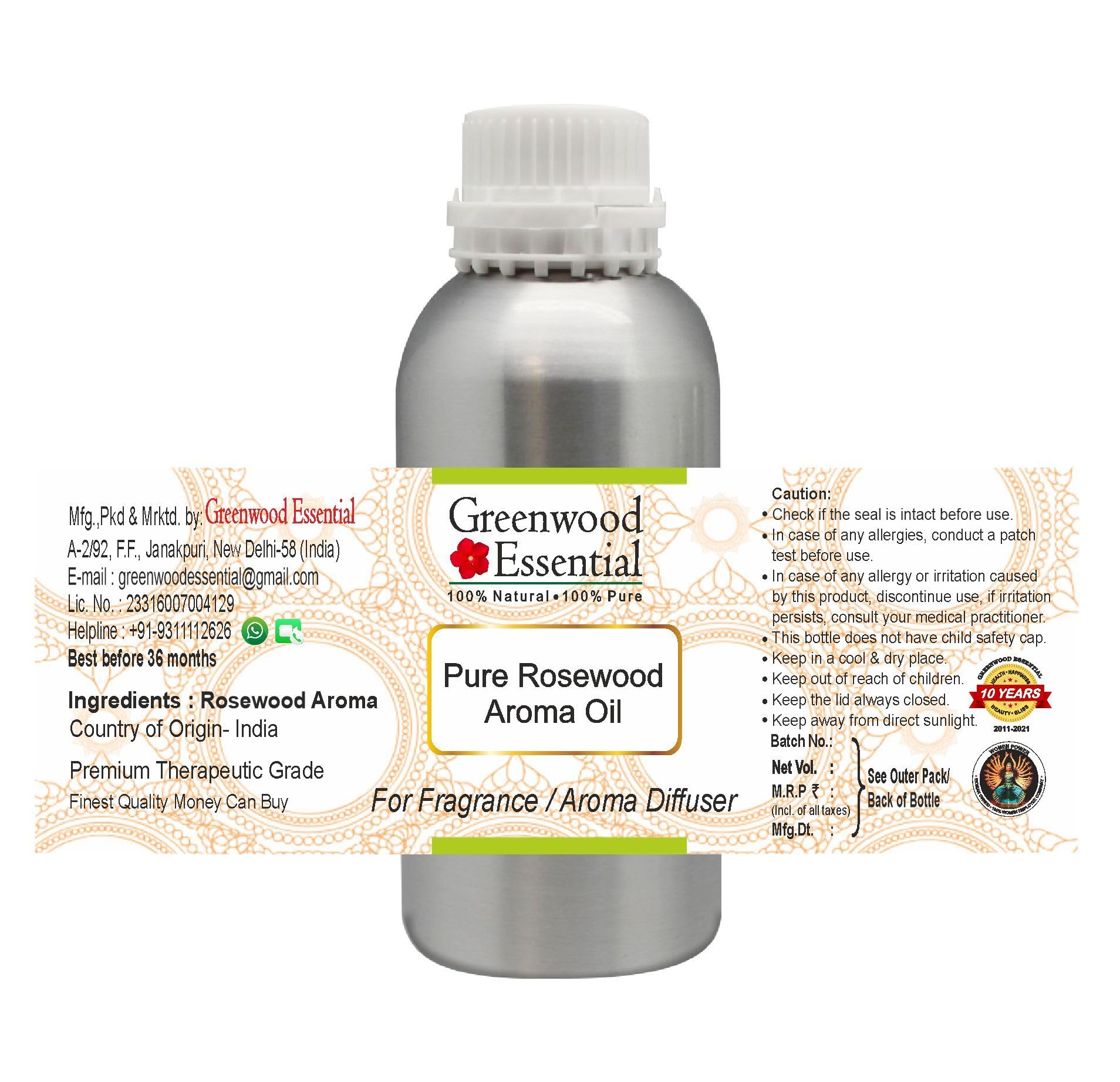 Greenwood Essential Pure Rosewood Aroma Oil (Suitable for Aroma Diffuser) 100% Natural Therapeutic Grade 1250ml (42 oz)