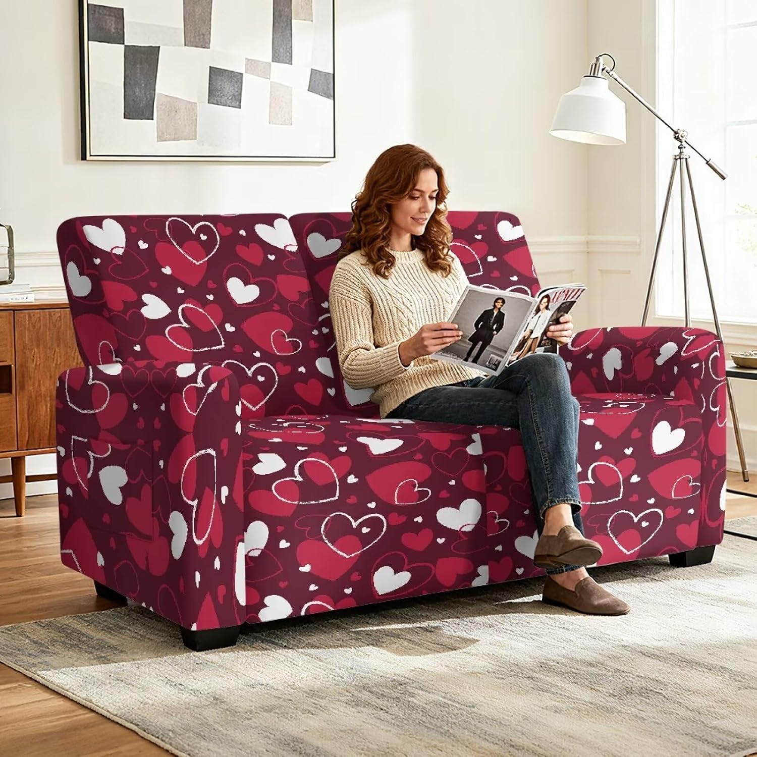 Love Seat Recliner Cover for 2 Cushion Couch, Washable Waterproof Reclining Loveseat Slipcover with Side Pockets Elastic Bottom Reclining Loveseat Covers