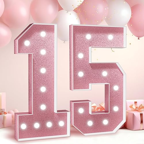 Números de marquesina decoración de cumpleaños número 15 telón de fondo grande de 4 pies para aniversario de cumpleaños de 15 años para niños y