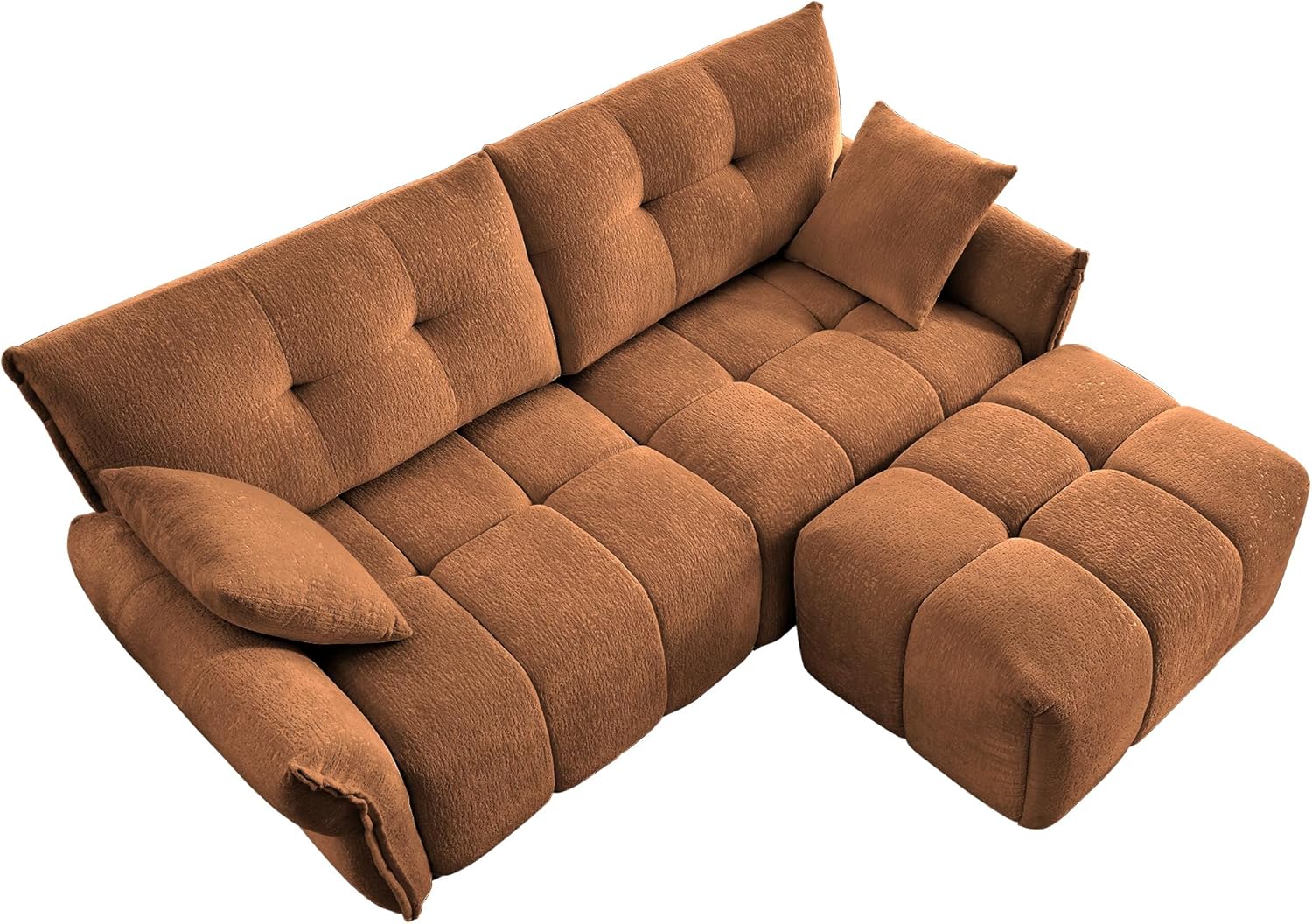 78" Chenille Sofa with Matching Ottoman, Modern Minimalist 2-Seater Couch, Loveseat with Tufted Armrests, Ergonomic Backrest, for Living Room, Apartments, Dorms, Burnt Orange