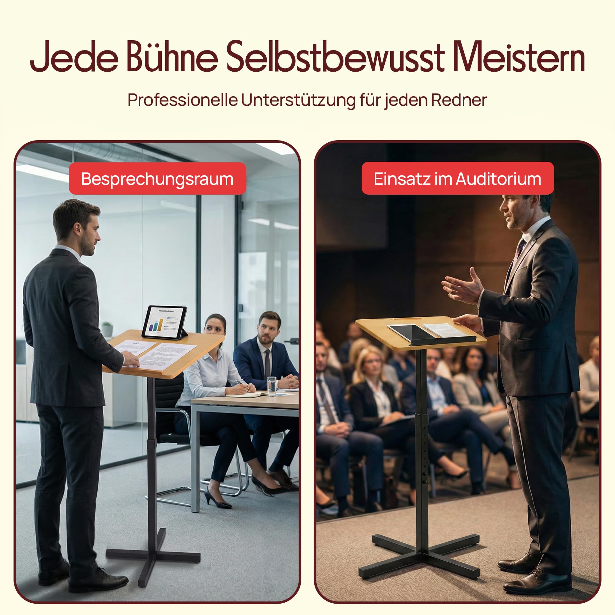 Pyle Stehpult Höhenverstellbar – Mobiler Laptopständer & Stehtisch für Büro, Bühne, Präsentationen und Trauungen – Ergonomisch, Universal & Leicht, Schwarz (Top), Grau (Base)