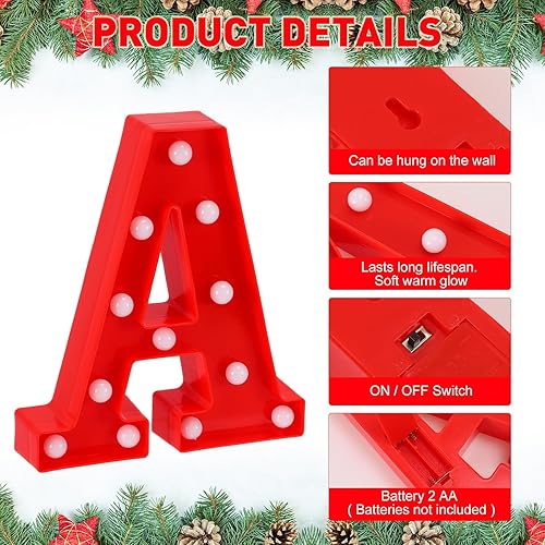 Miniatura 3 de Fabbay 9 letras de marquesina con luces LED de Feliz Navidad, letreros de letras de marquesina de Navidad, letras decorativas iluminadas con luces
