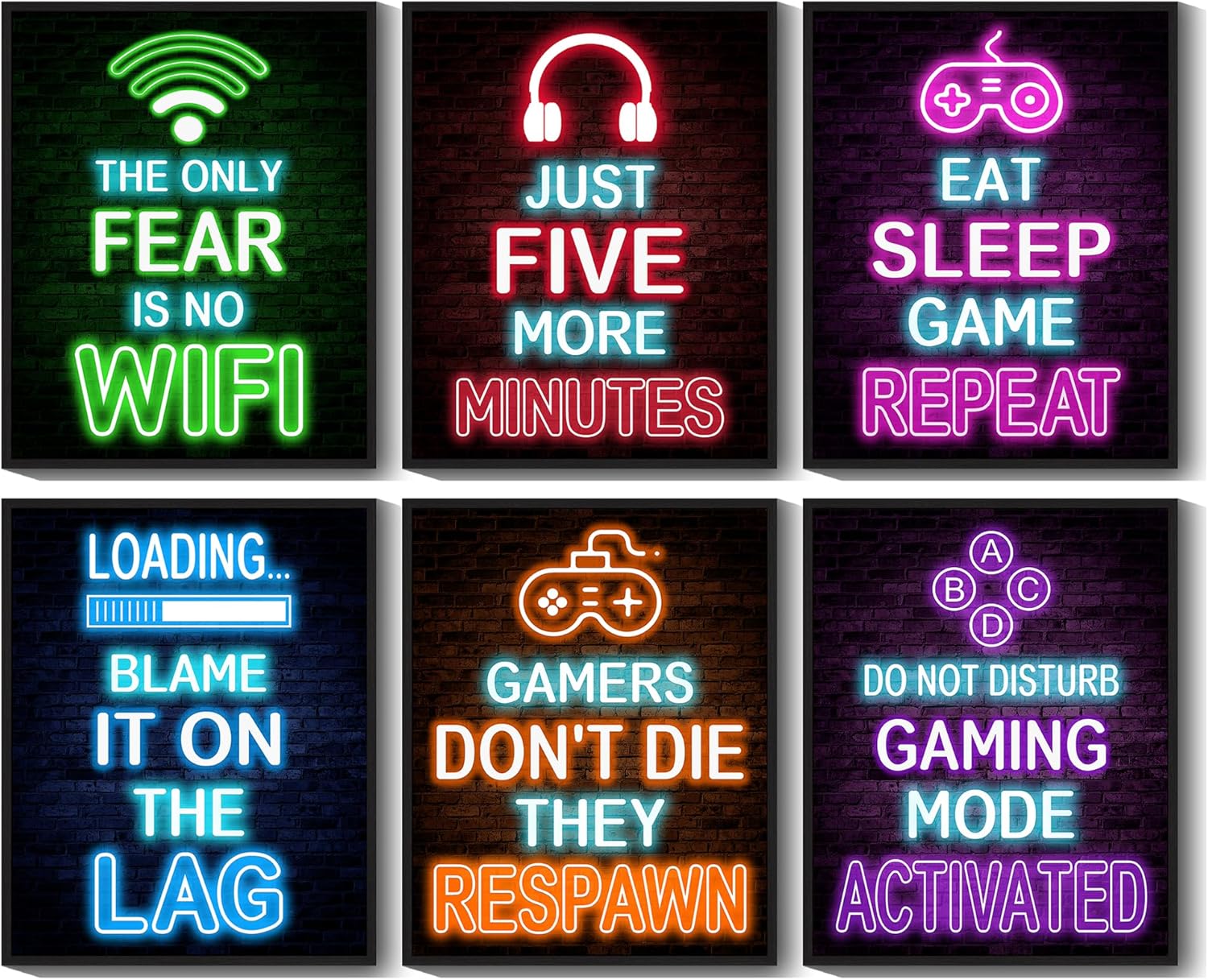 Drsoum Video Gamer Room Decor for Boys Framed Gaming Wall Art Neon Game Wall Posters 8"x10" Teenage Boy Room Decor (Framed)
