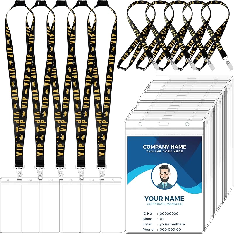 Kosiz Juego de 25 soportes para pases VIP con cordón transparente para credenciales | Soporte para insignia de 4 x 6 pulgadas, pases VIP Breakaway con cordón, cordón negro, evento entre bastidores, concierto, juegos, entradas, oficina