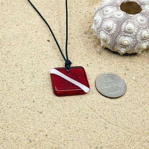 Miniatura 7 de Handmade Scuba Diving Necklace Diver Down Flag Pendant Necklace for Men ocean inspired jewelry for women Waterproof jewelry Made in USA scuba diving