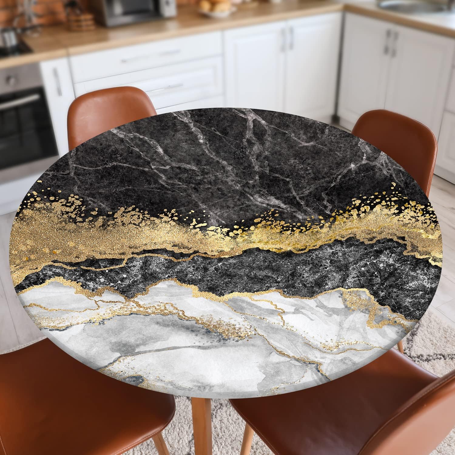 HAISUKA Round Fitted Tablecloth with Elastic Edge Plastic