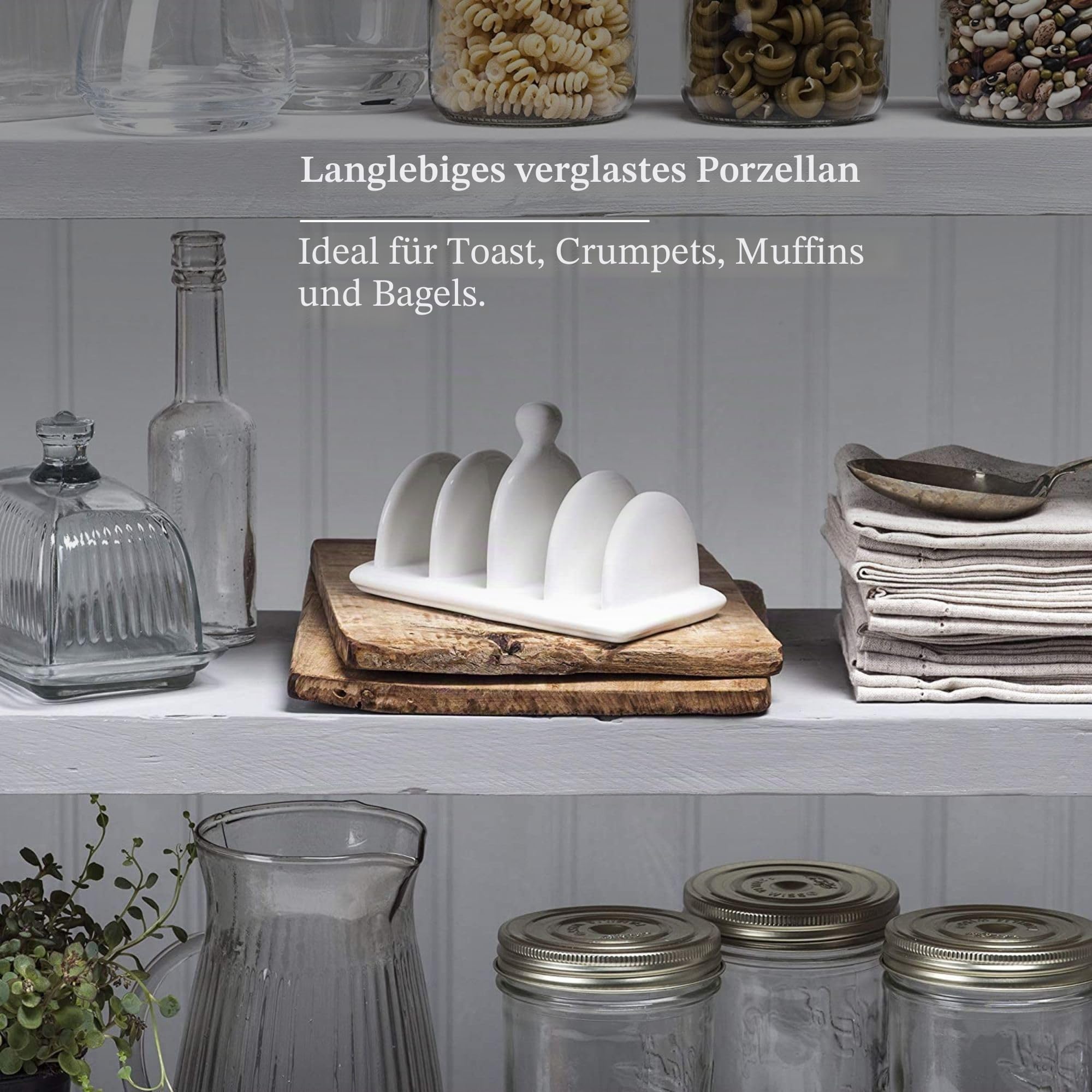 WM Bartleet & Sons 1750 Traditionelles Toastregal aus Porzellan mit 4 Schlitzen, mit Tragegriff/Knauf, Weiß, Einheitsgröße