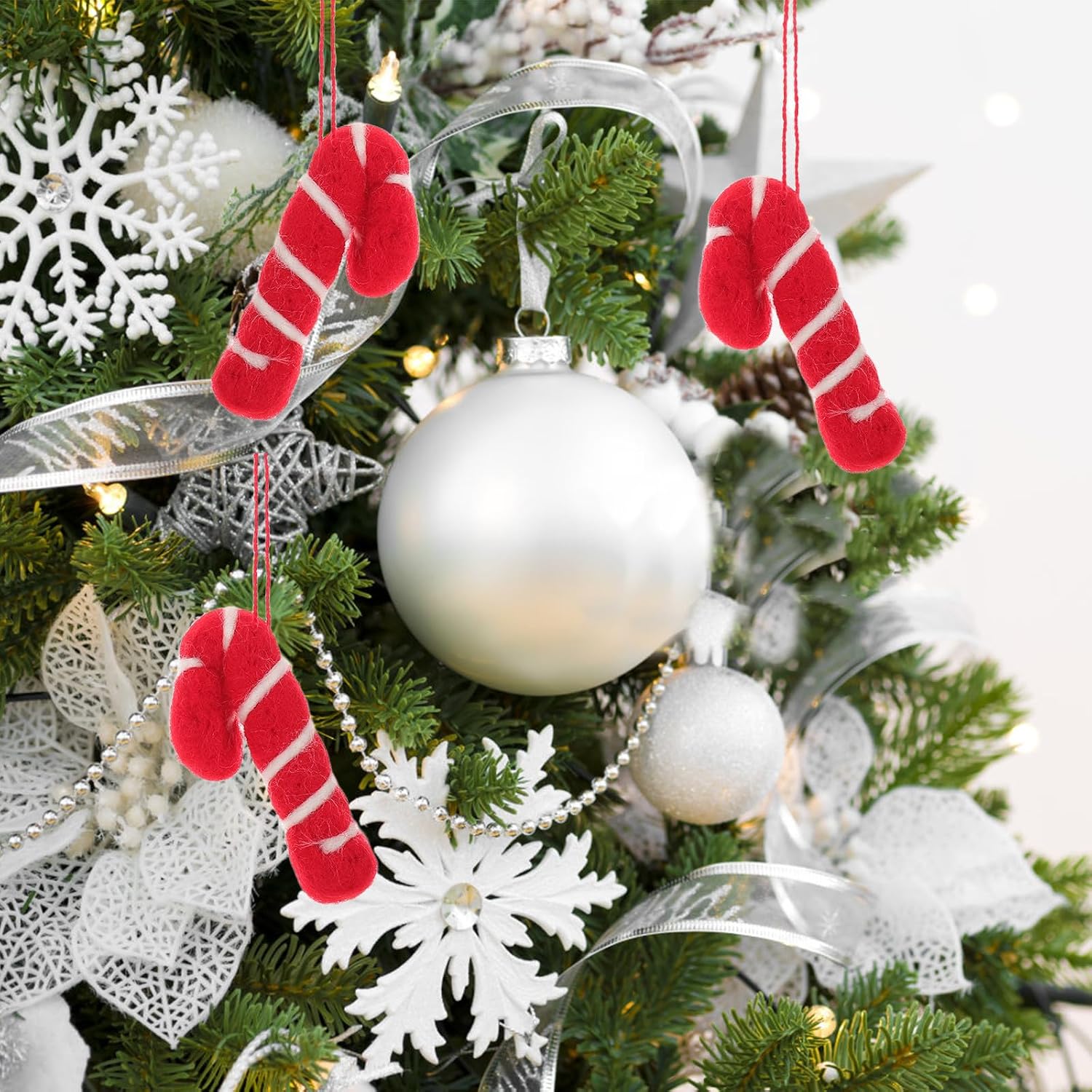 Gadpiparty 10pcs Candy Cane Ornaments: Xmas Felt Candy Cane Ornament - Wool Felt Decorations for Christmas Tree Decor - Holiday Display
