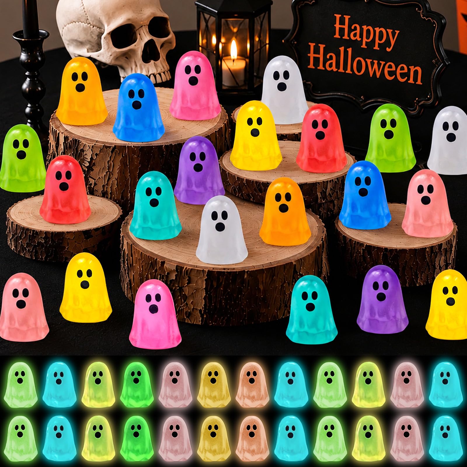 120 Pcs Halloween Luminous Mini Resin Ghost Figures Miniature Figurines — image 1