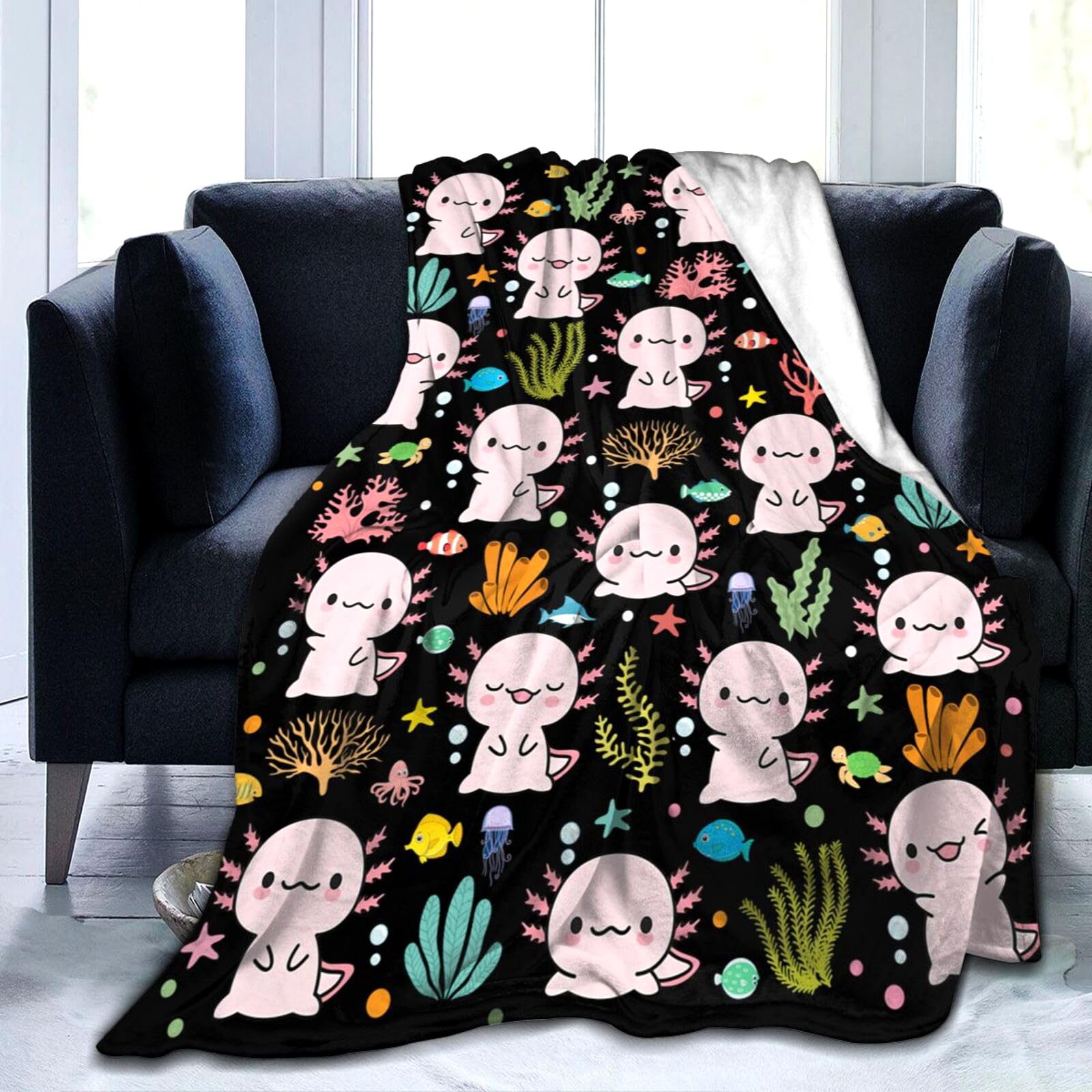 ATOurDealss Axolotl Blanket Super Soft Cozy Flannel Throw Blankets for Bedroom Living Rooms Sofa Kids Adults 60"x50"