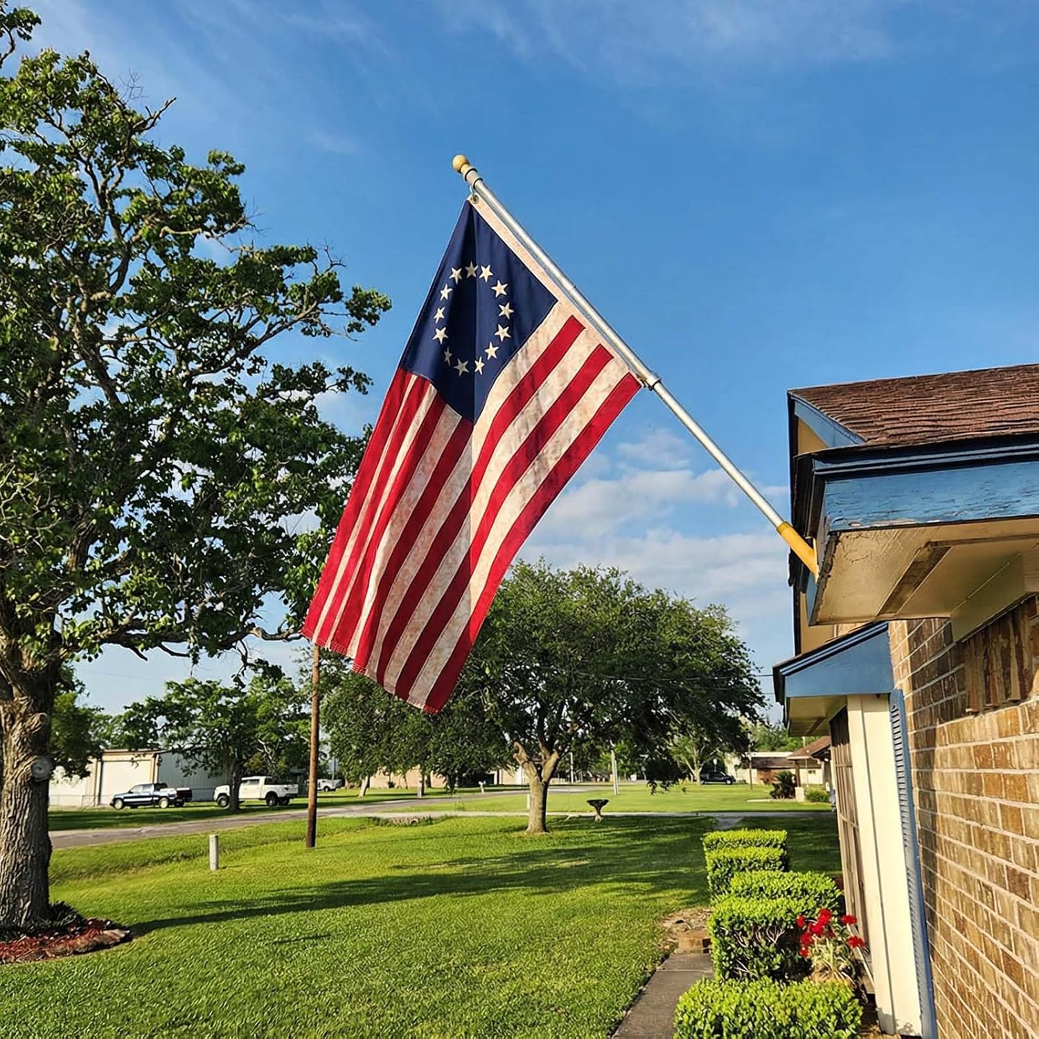 Vintage Betsy Ross Flag 3x5 ft for Outside 100% Cotton, Embroidered Tea Stained 13 Colonies Flag for 250th Anniversary, 1776 Historic Original American Flag Old Glory Antique Style with 2 Brass Grommets