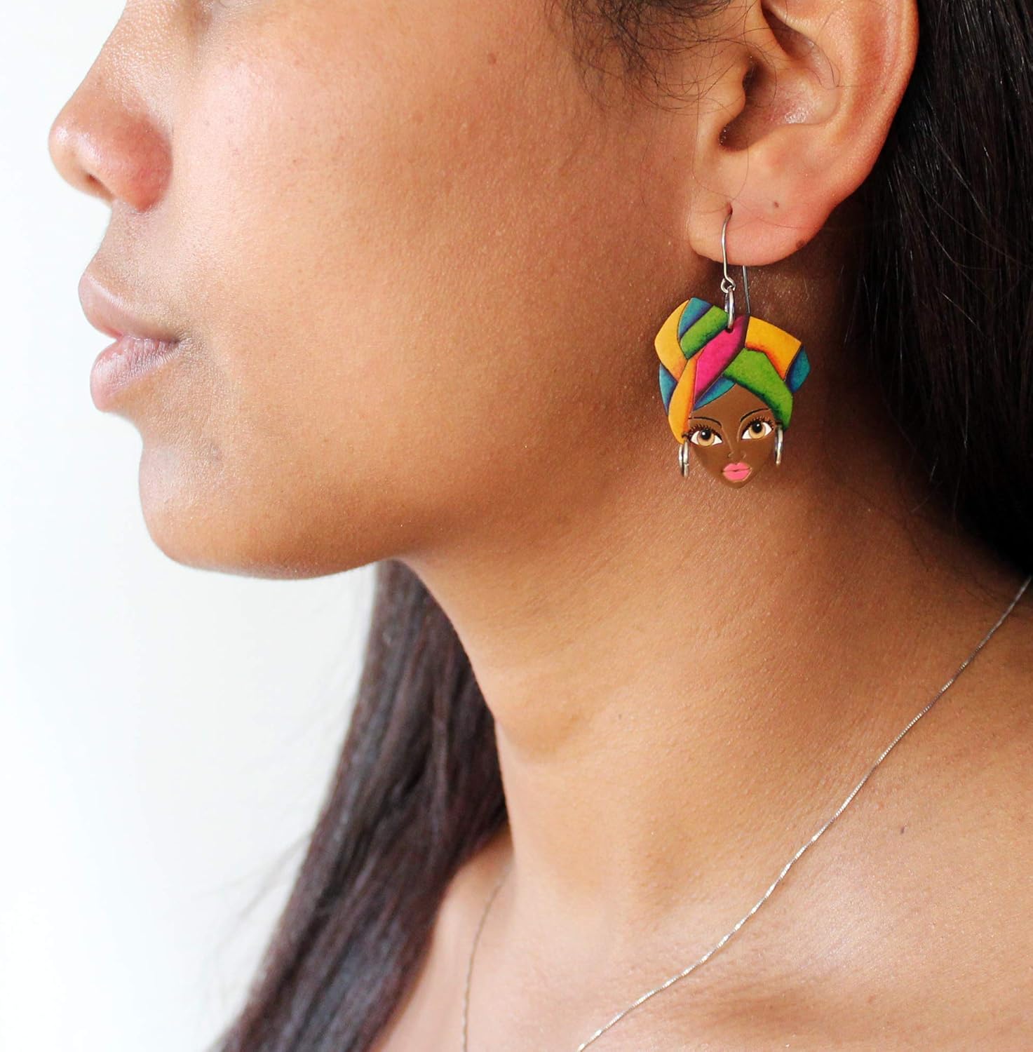 Wooden Earrings African Woman Juneteenth Accessories Handmade Fair Trade Lightweight by Florama Natural Jewelry