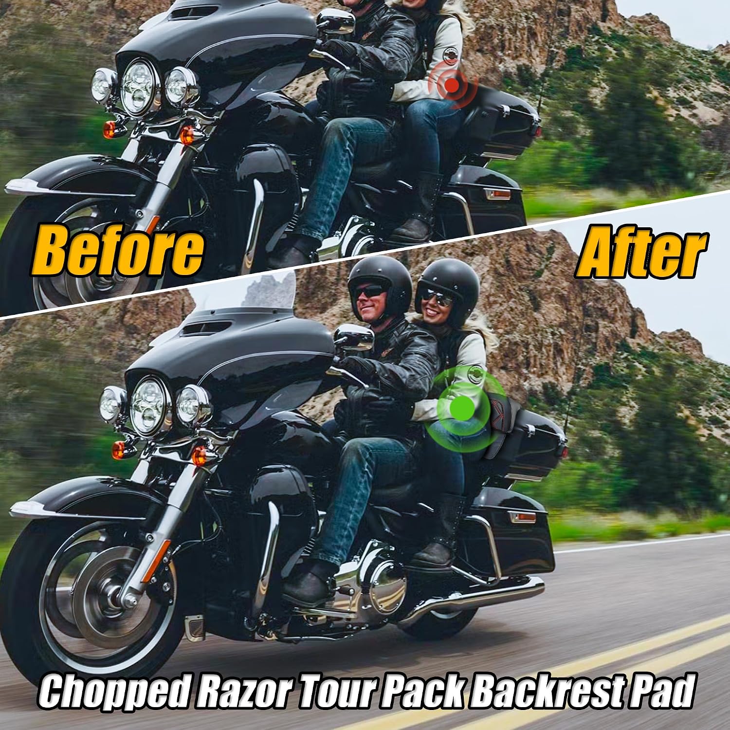 Chopped Razor Tour Pack Backrest Pad Fit for Harley Street Glide FLHX Road Glide FLTRX Road King FLHR Electra Glide FLHT Tri Glide 2014-2023 Touring Models, Red