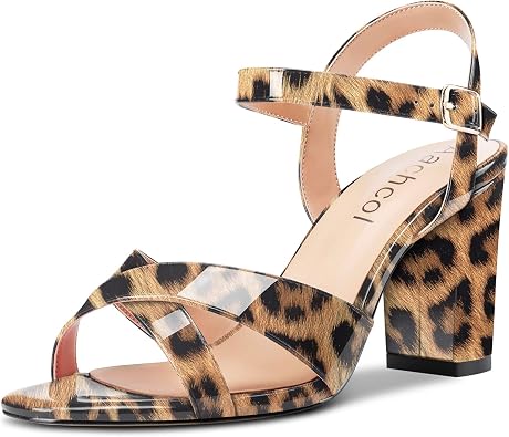 Aachcol النساء الصنادل عبر زقزقة مفتوحة إصبع القدم حزام الكاحل Slingback Chunky Block High Heel Dress Shoes براءات الاختراع الكلاسيكية الزفاف 3 بوصة