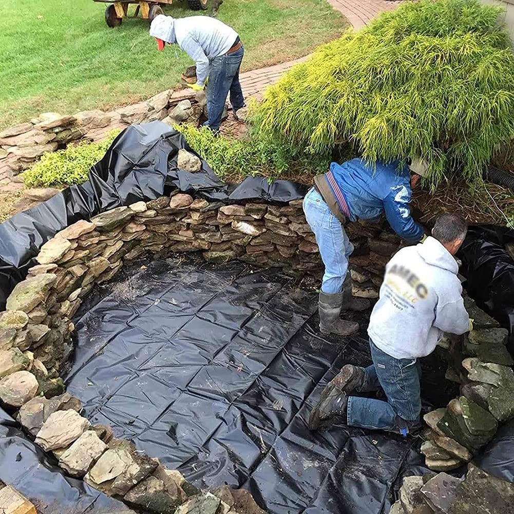 Rivestimento per laghetto in HDPE, 3 x 3 m/4 x 5 m/5 x 5 m/6 x 6 m/7 x 10 m, 0,3 mm, impermeabile, resistente, nero, per pesci e piante acquatiche, 1 x 5 m