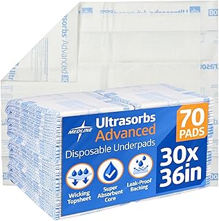 Medline Advanced Ultrasorbs Drypads, 30" x 36", 70 Count, Large Disposable Bed Pads, Incontinence Bed Pads, Super Absorbent Chucks For Adults, Elderly, 300 lb Weight Capacity