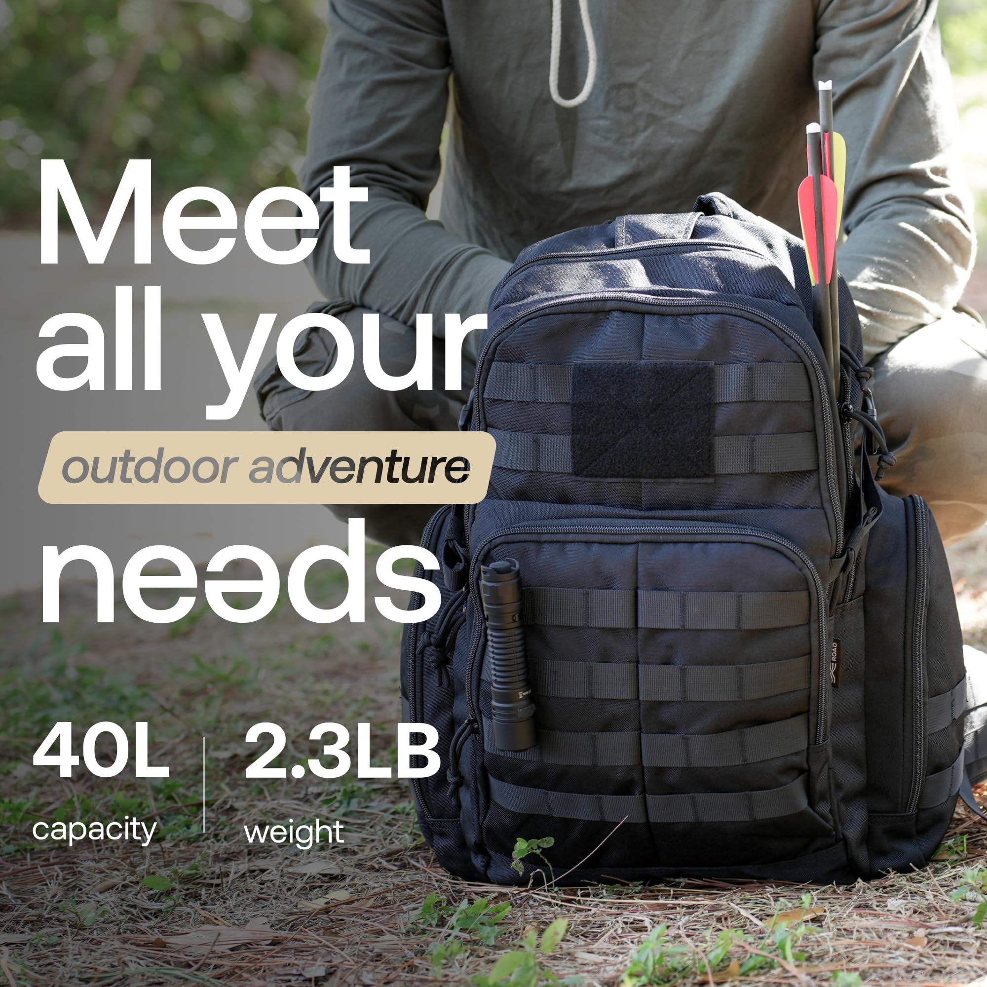 Huntex 40L Tactical Backpack for Men and Women in Black - Military Style for Hunting, Hiking & Travel Combat Backpack - Outdoor Tactical Backpacks & Sport Mochila Tactica