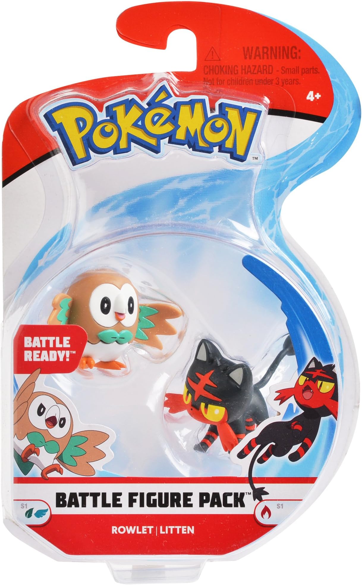 Pokémon 95002 2" Battle Action Figure Includes 2" Rowlet and 2" Litten (Pack of 2)
