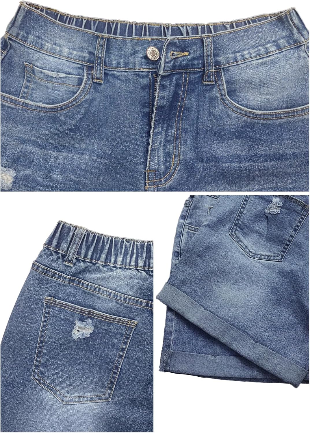 Metietila Women's Jean Shorts High Waisted Folded Hem Stretchy Denim Shorts Casual Summer Elastic Waist Shorts - Image 6