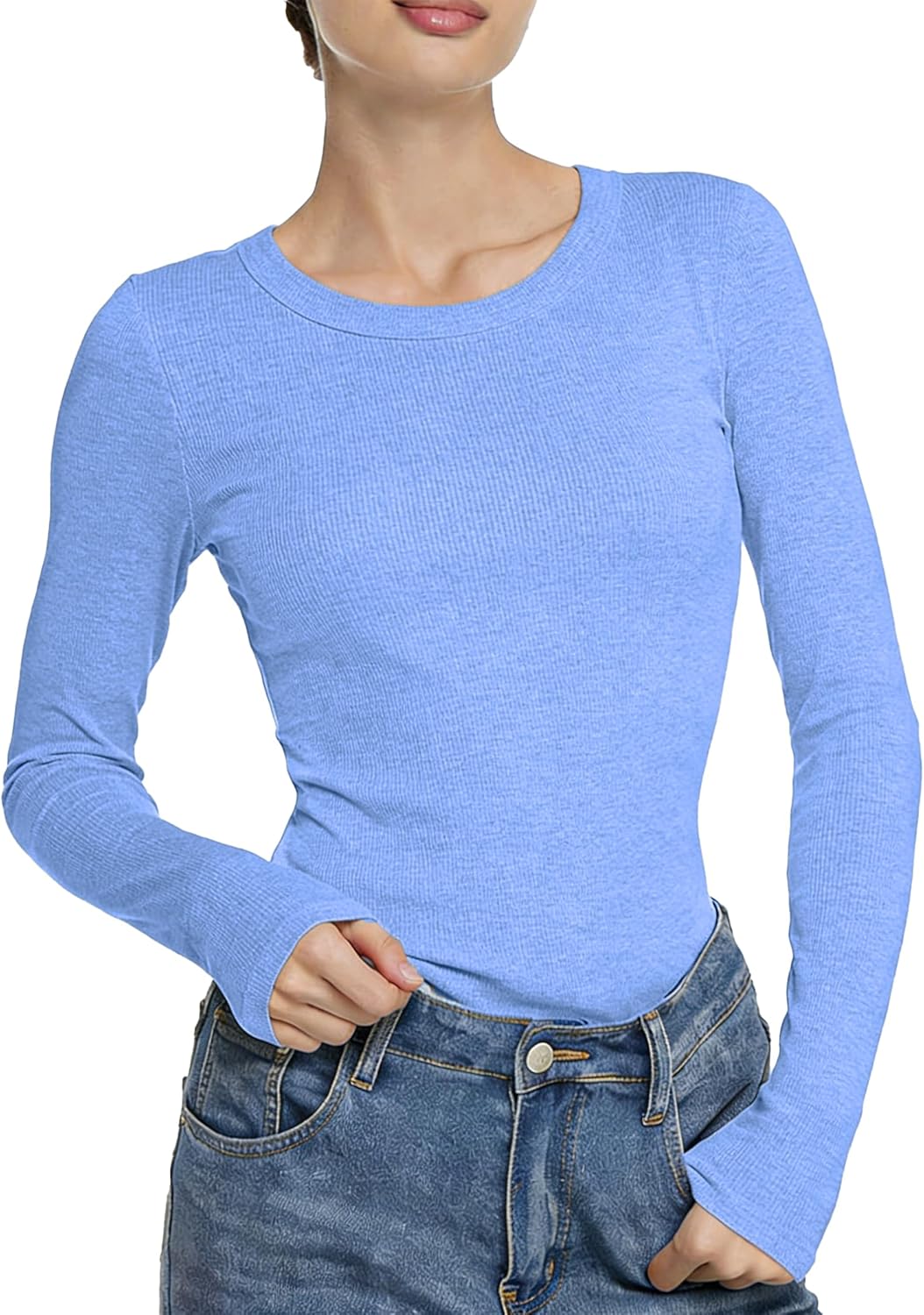 Long Sleeve Shirts for Women Tight Basic Ribbed Shirts 2026 Fall Outfits Casual T-Shirt Layer Clothes
