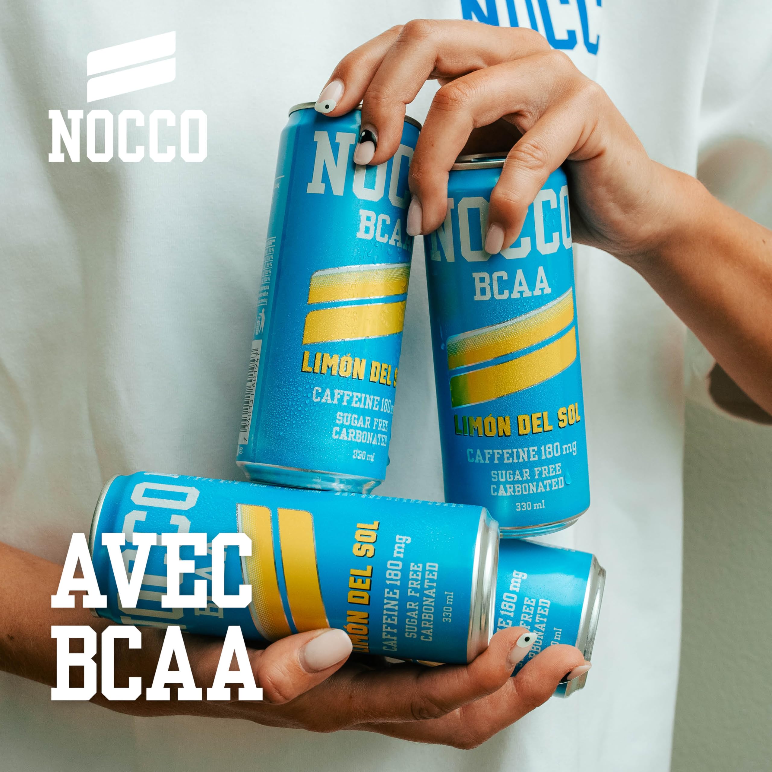NOCCO Boisson énergissante goût citron 180 mg caféine 24x330ml Boissons énergétiques, Sans Sucre BCAA (Limon Del Sol)