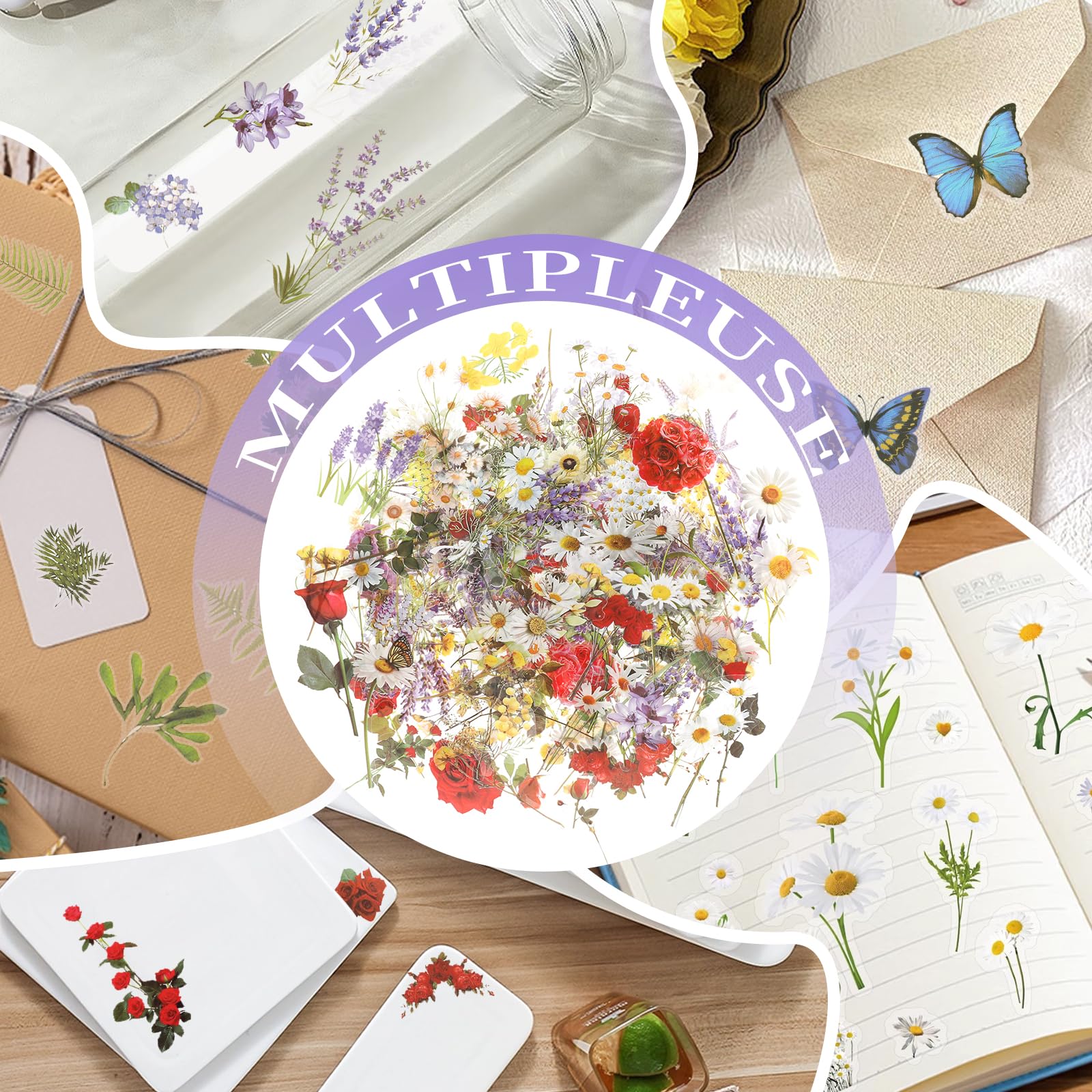 553 szt., 80 arkuszy naturalnych naklejek kwiatowych do scrapbookingu, samoprzylepne przezroczyste naklejki kwiatowe, botaniczne naklejki do pisania listów, dziennika DIY i personalizacji laptopa