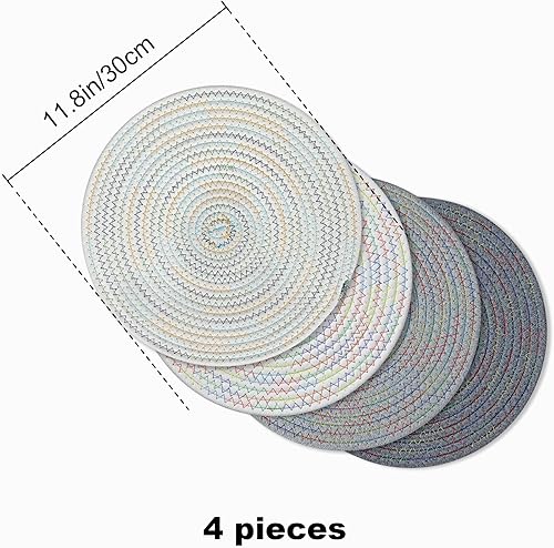 Miniatura 8 de fanquare Mantel individual de 4 piezas hecho a mano con cuerda de algodón natural trenzado, manteles individuales gruesos antideslizantes para