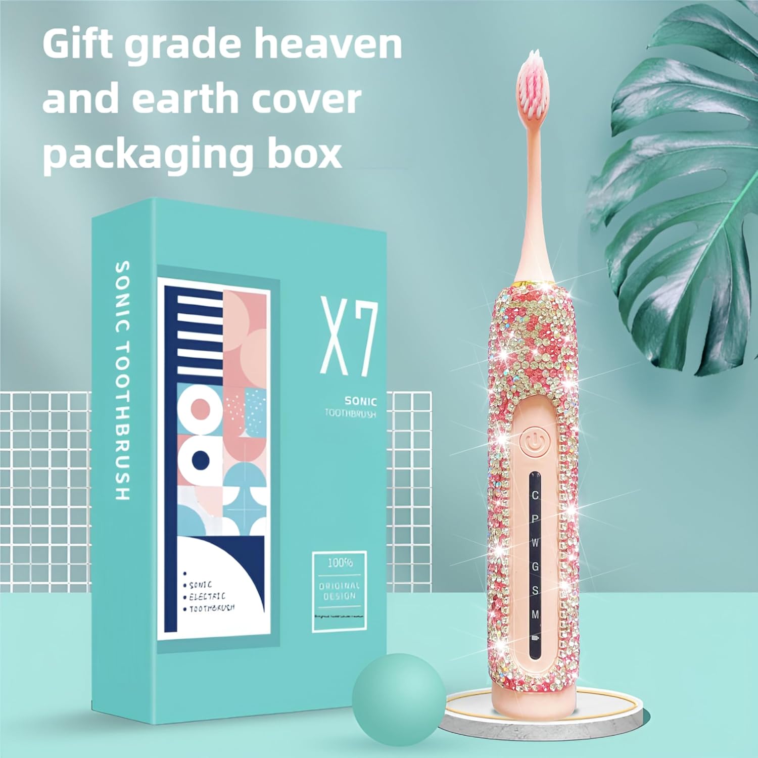 Electric Toothbrush for Girl Pink Toothbrush Bling Diamond Decor Portable Travel Essentials for Women Pink Toothbrush with 3 Replacement Heads 6 Modes