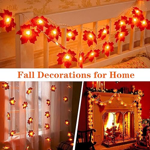 Miniatura 6 de YEGUO 2 piezas de decoración de otoño para el hogar, total de 20 pies, 40 luces LED de hojas de arce con batería4 paquetes de 100 luces LED solares
