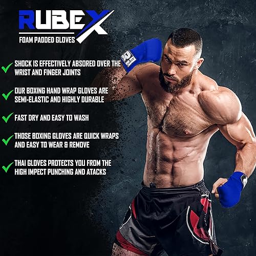 Miniatura 5 de RUBEXX Guantes de boxeo acolchados gruesos para boxeo, 36 pulgadas, correa elástica, protección de muñeca, envoltura rápida debajo de los mitones,