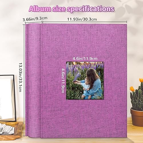 Miniatura 246 de Álbum de fotos de 4 x 6 pulgadas con 300 bolsillos, álbumes de fotos deslizables, cubierta de lino, libro de recuerdos con ventana frontal, página