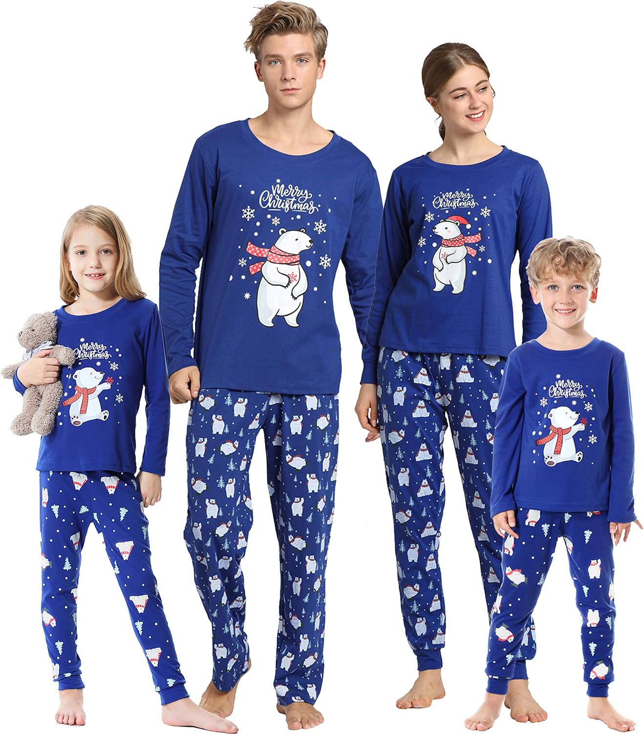 Hupohoi Family Matching Pajama Sets Cute Polar Bear Sleepwear Christmas Clothes Nighty