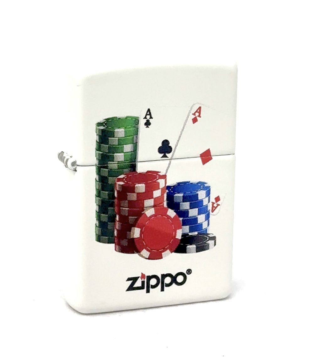 Amazon.com: Zippo Lighter- Casino Chips and Cards White Matte