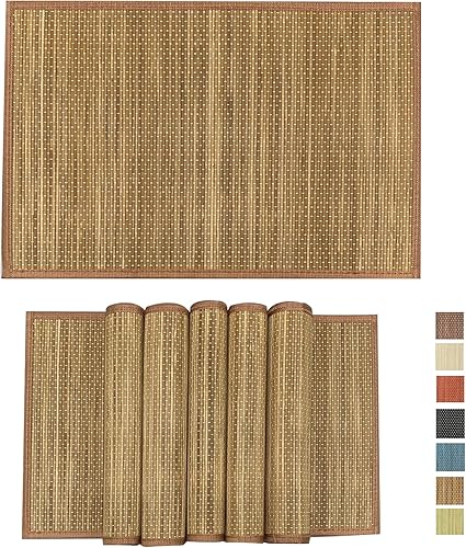 ANDSTAR Juego de 8 manteles individuales de bambú con borde de tela, estilo japonés, antideslizantes, naturales, lavables, resistentes al calor,
