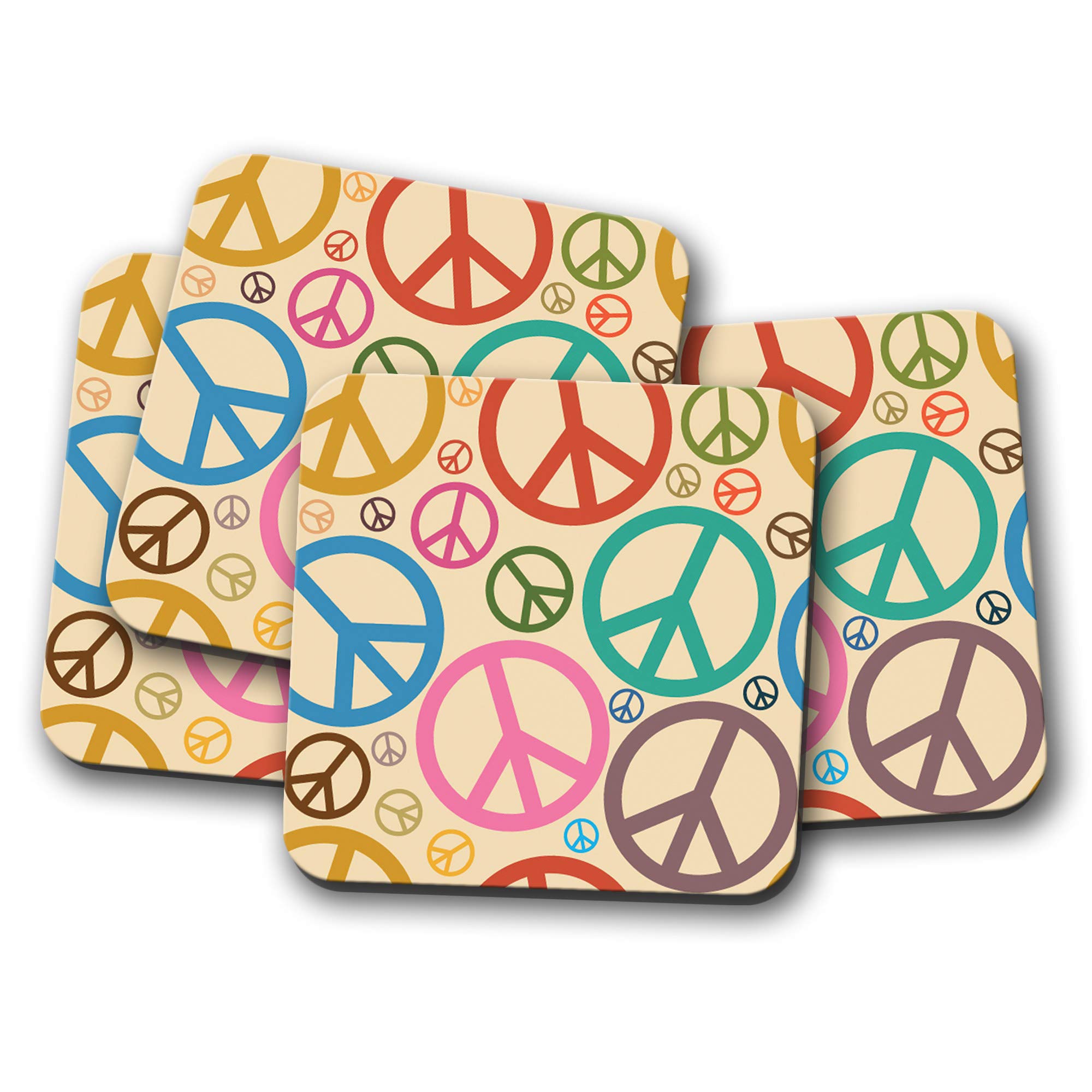 4 Set - Peace Symbols Coaster - Hippy Surf Student Fun Signs #15591