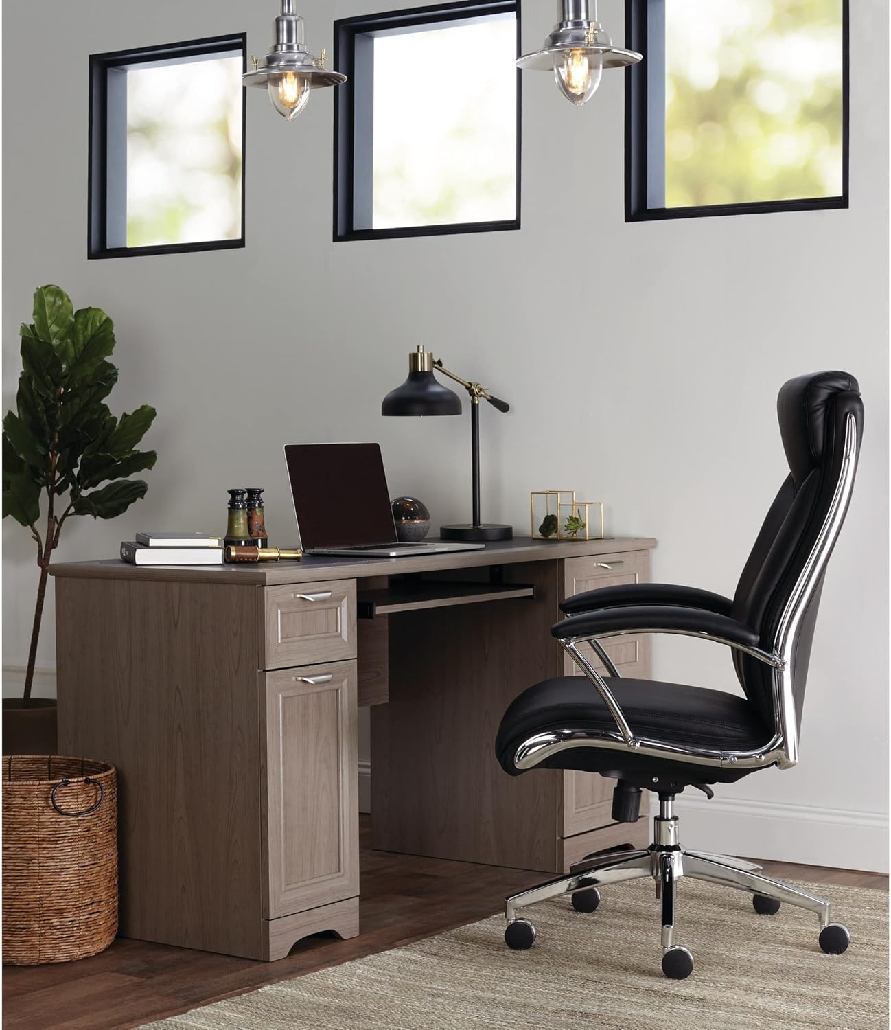 Realspace® - Chair - Modern Comfort Verismo Bonded Leather High-Back Executive Chair, Black/Chrome - 31" x 14" x 24.5"