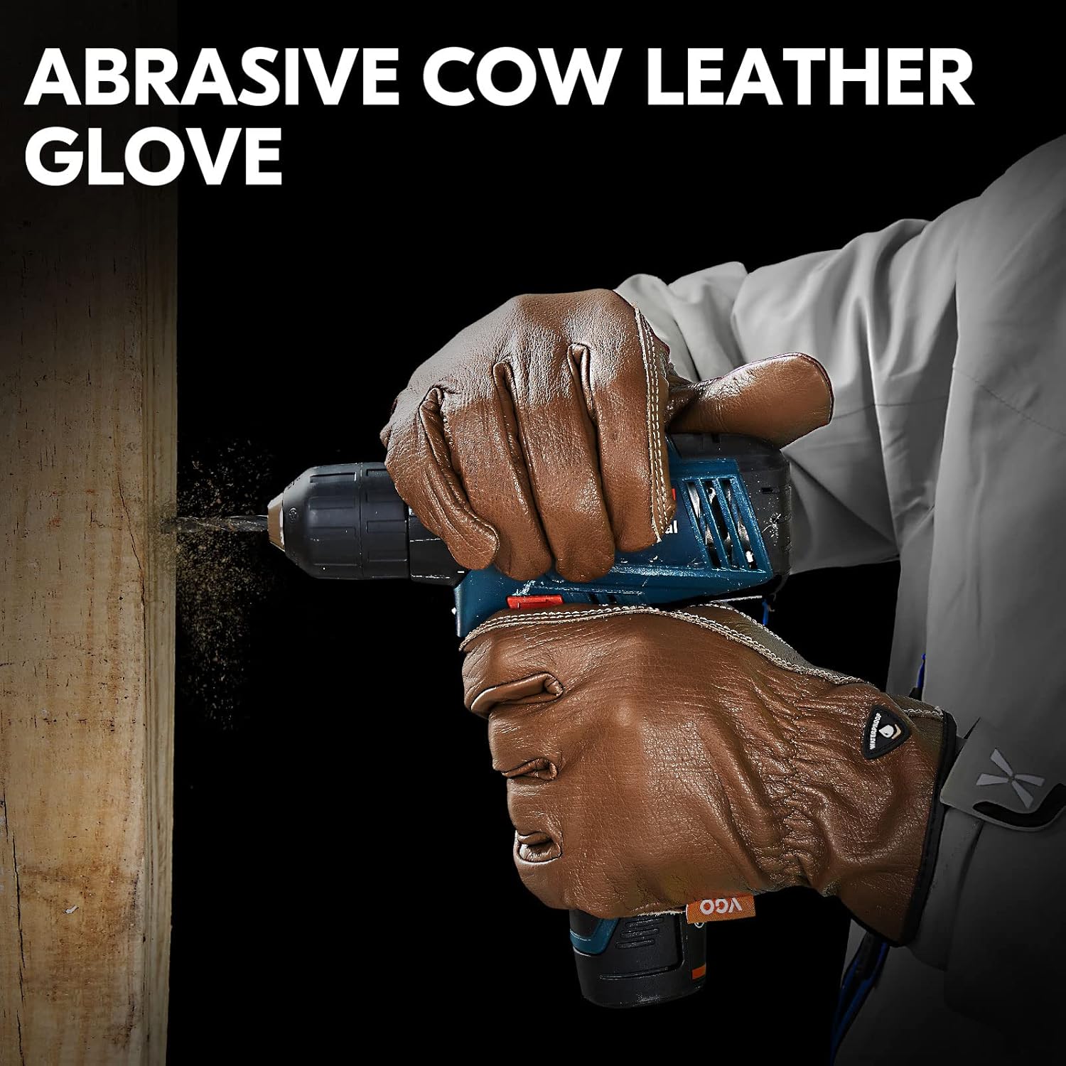Vgo... 1Pair 0℃/32°F Winter Cow Grain Leather Work Gloves, Cold Weather Waterproof Safety Work Gloves(Size L,Brown,CA9597FLWP)