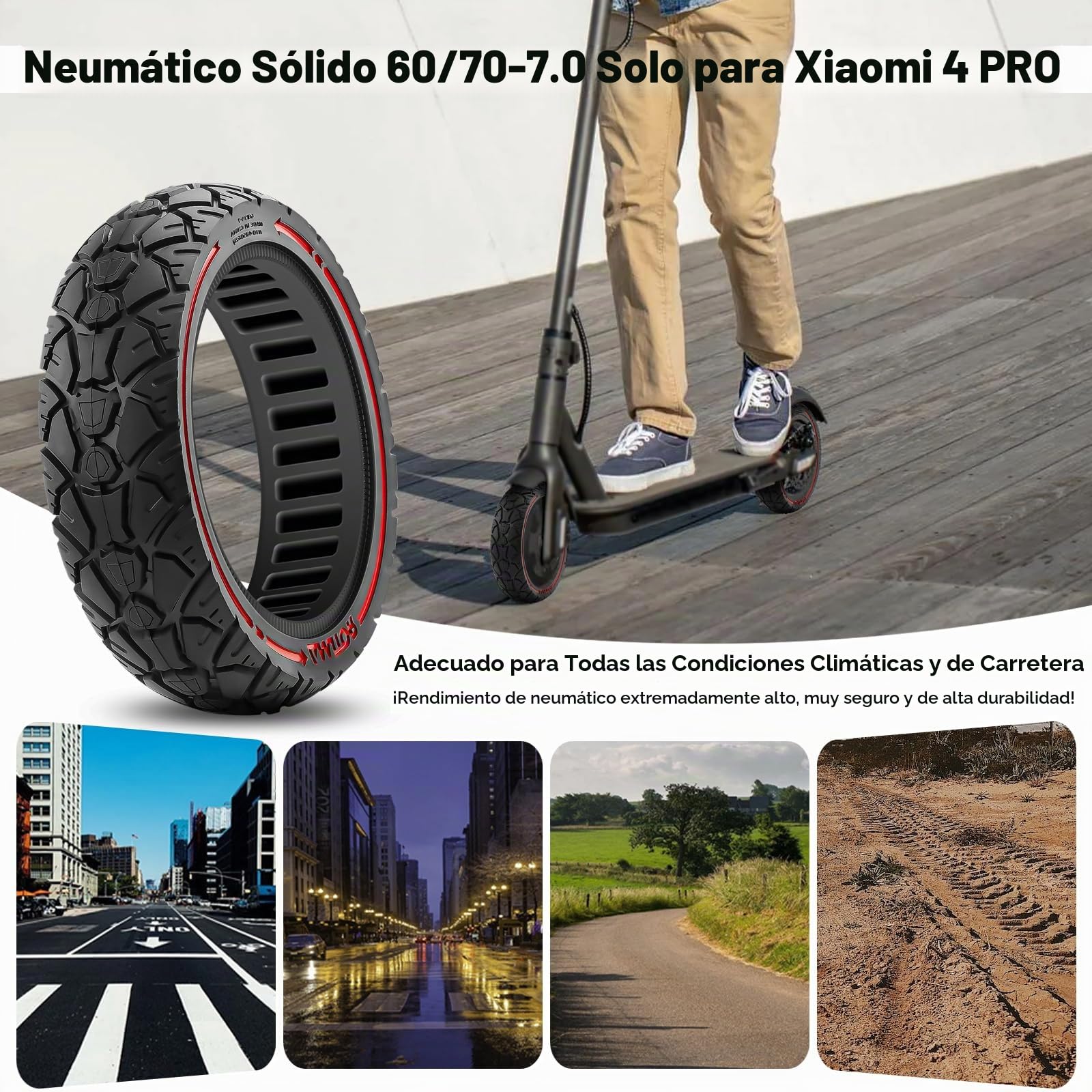 Ruedas Macizas para Xiaomi 4 Pro Patinete, Rueda Antipinchazos Patinete 60/70-7.0, Rueda Maciza 10 Pulgadas Antidesgaste, Neumáticos Macizo de Repuesto Patinete (Ranura 48.5), 1PCS