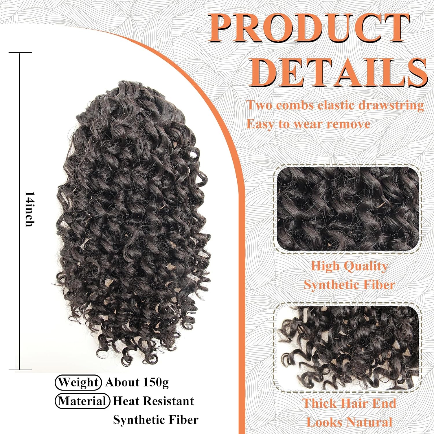 Ponytail Extension,Curly Drawstring Ponytail Extension for Black Women Natural Black Curly Clip in Hair Extensions 14 Inch Synthetic Hairpiece for Daily Party