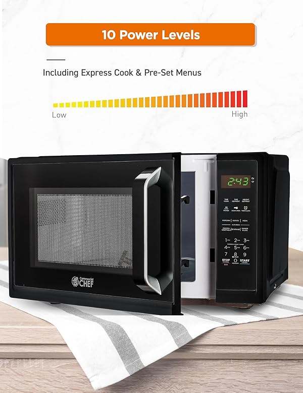 COMMERCIAL CHEF 0.9 Cubic Foot Microwave with 10 Power Levels, Small Microwave with Grip Handle, 900W Countertop Microwave with Digital Display, Door Lock and Kitchen Timer, Black by Commercial CHEF - Image 3
