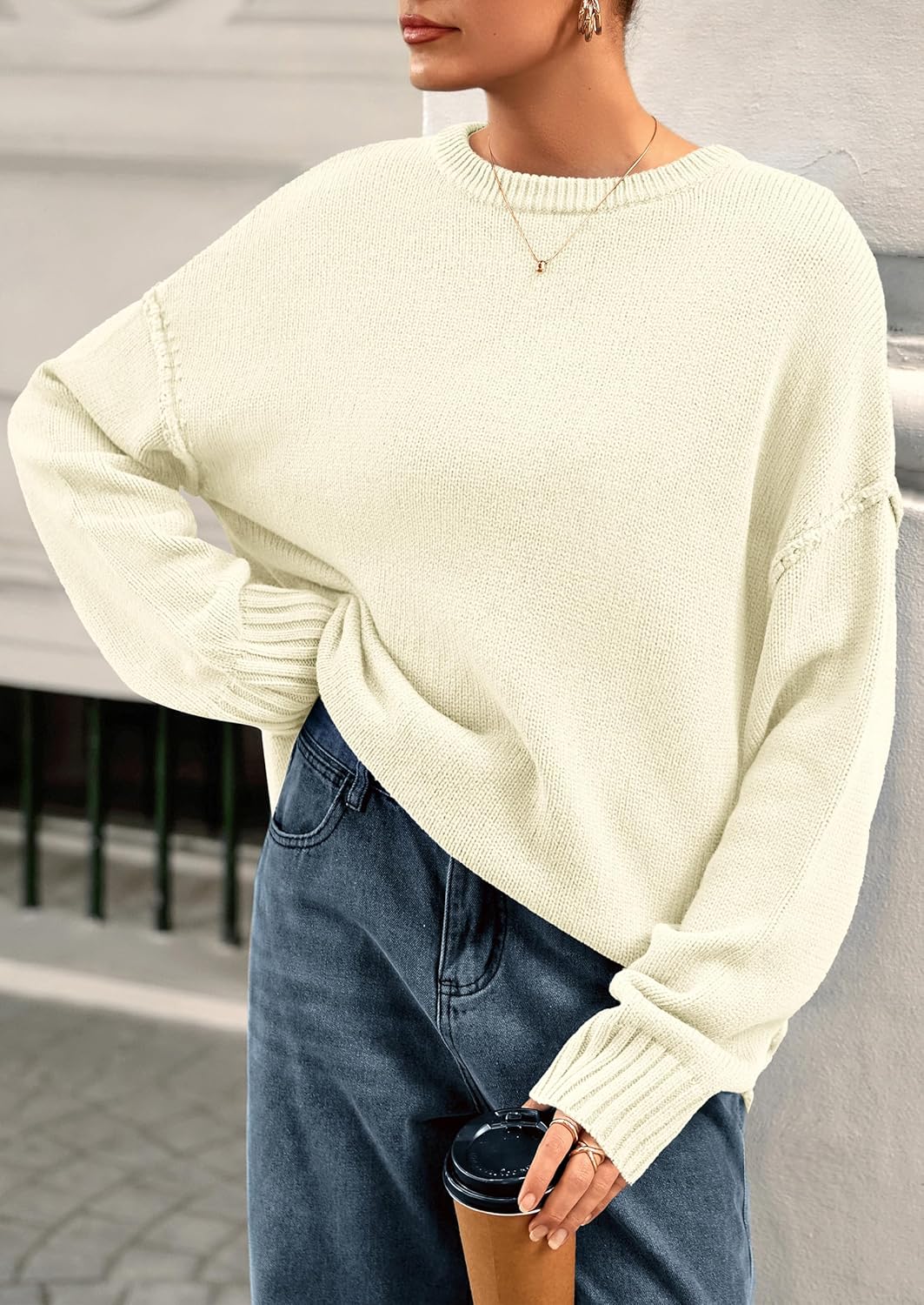 NALANISA Oversized Sweaters for Women Fall 2025 Casual Long Sleeve Crewneck Knit Cozy Lightweight Pullover Sweater Jumper Top - Image 8