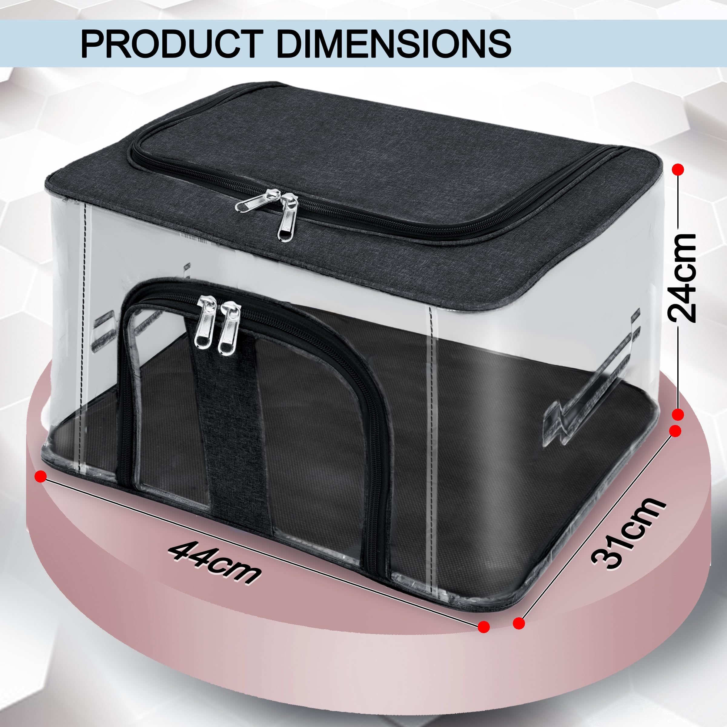 Storite Aufbewahrungsbox aus Nylon, 33 l, PVC, transparent, feuchtigkeitsbeständig, für Kleidung, Schrank, Kleiderschrank, Organizer, Saree-Taschen für Kleidung, mit Tragegriff, Schwarz, 44 x 31 x 24