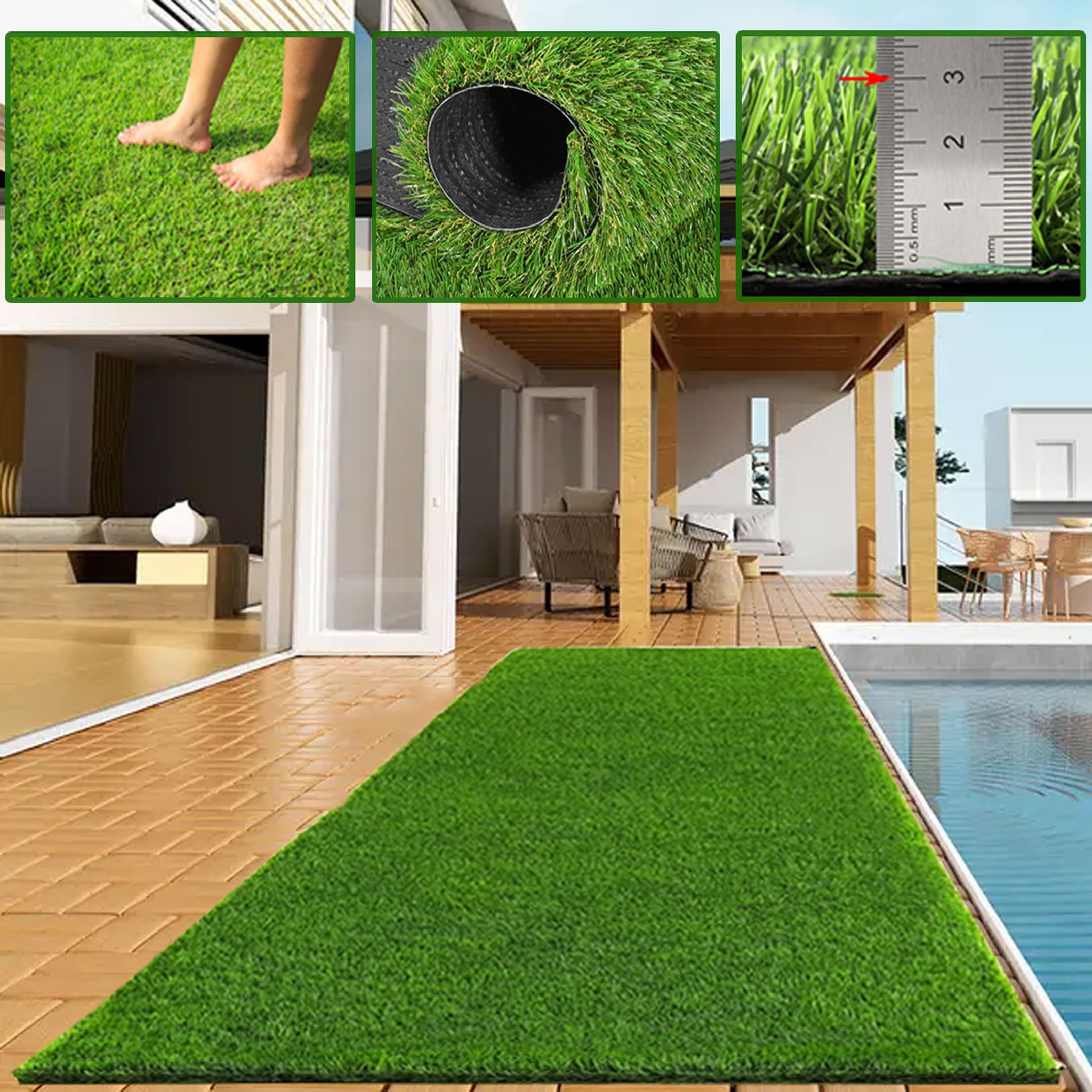 3.3 * 19.7Ft Long Artificial Grass, Decorative Turf Lawn, Pet/Door Mat, Free Tailored Grass Rug