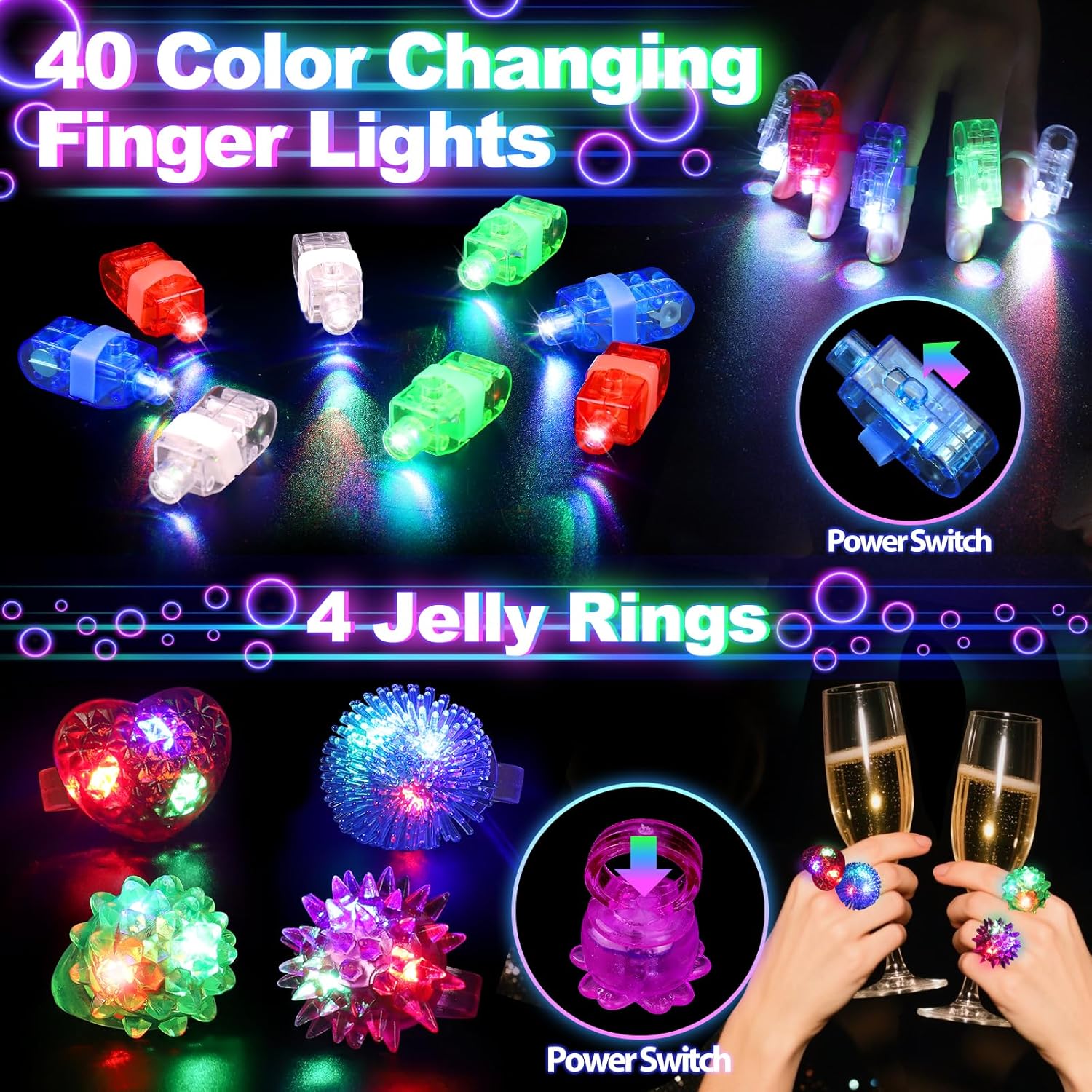 New Years Eve Party Supplies 2026, Glow in the Dark Party Supplies for Kids Adults, 128PCS Light Up Party Favors with LED Glasses, LED Hair Clips,Finger Lights, Rings, Glow Sticks Molds for Raves