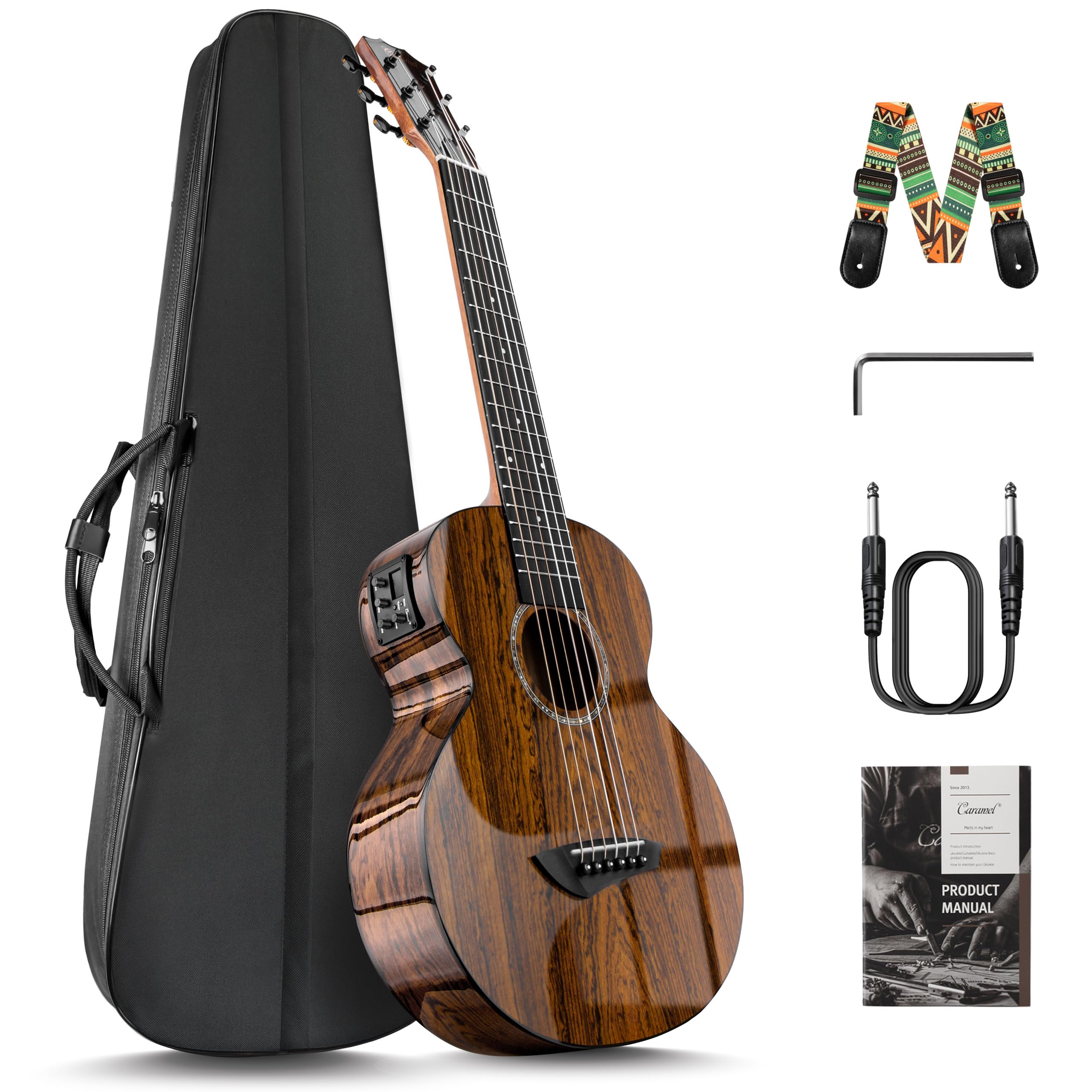 Caramel GEG95 Butterfly Bocote Glossy Guitalele | 30-inch Handmade Professional 6-String Acoustic & Electric Guitar Kit with Accessories for Travel
