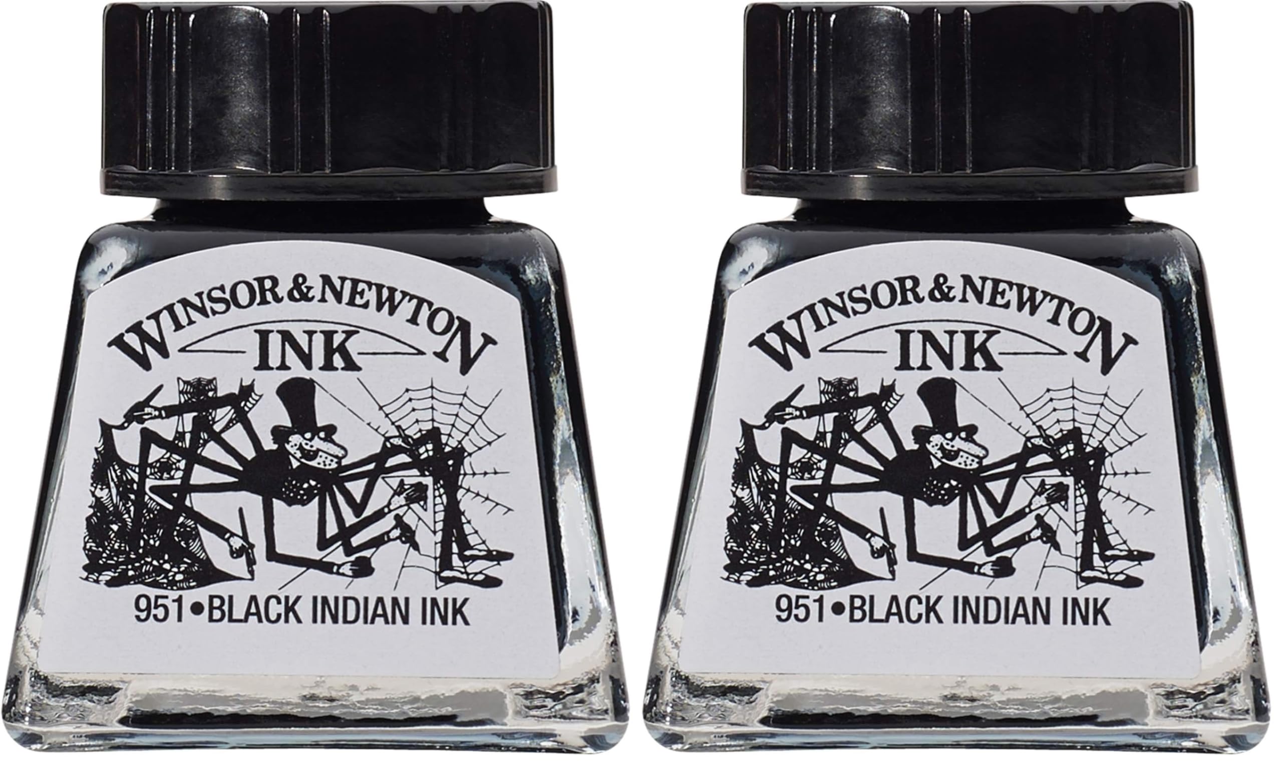 Winsor & Newton 1005030 Drawing Inks - Zeichentusche für Kalligraphen, Illustratoren, Grafikern - wasserbeständige Farben, herrvorragender Transparenz, 14ml Flasche - Schwarz (Indisch), Packung mit 2