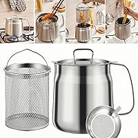 Vista 1 de Olla freidora profunda de acero inoxidable 304 de 68 onzas con canasta y colador, recipiente de grasa de tocino de gran capacidad para cocina