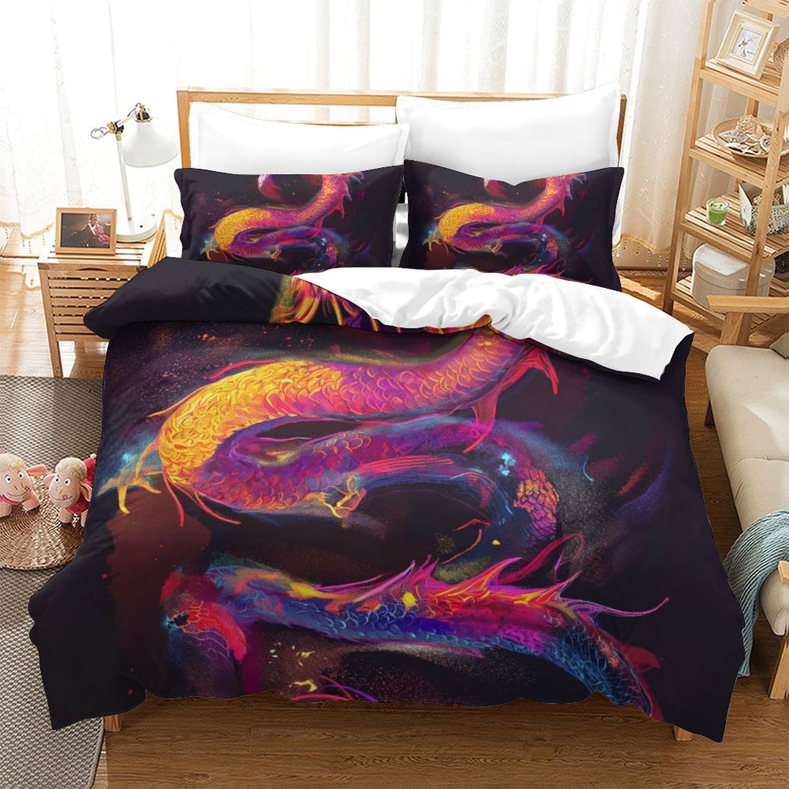 Ensemble de literie dragon 3D housse de couette 260x220 respirante